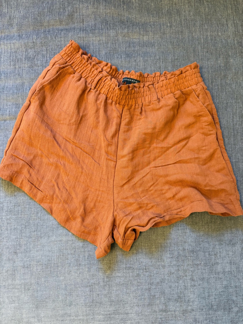 Staccato Rust Orange Linen-Blend Elastic Waist Shorts